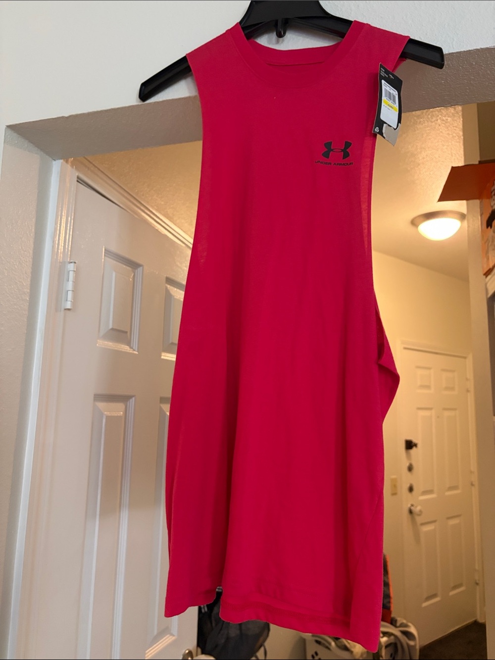 Under Armour Red Athletic Muscle Tank with Black Logo
